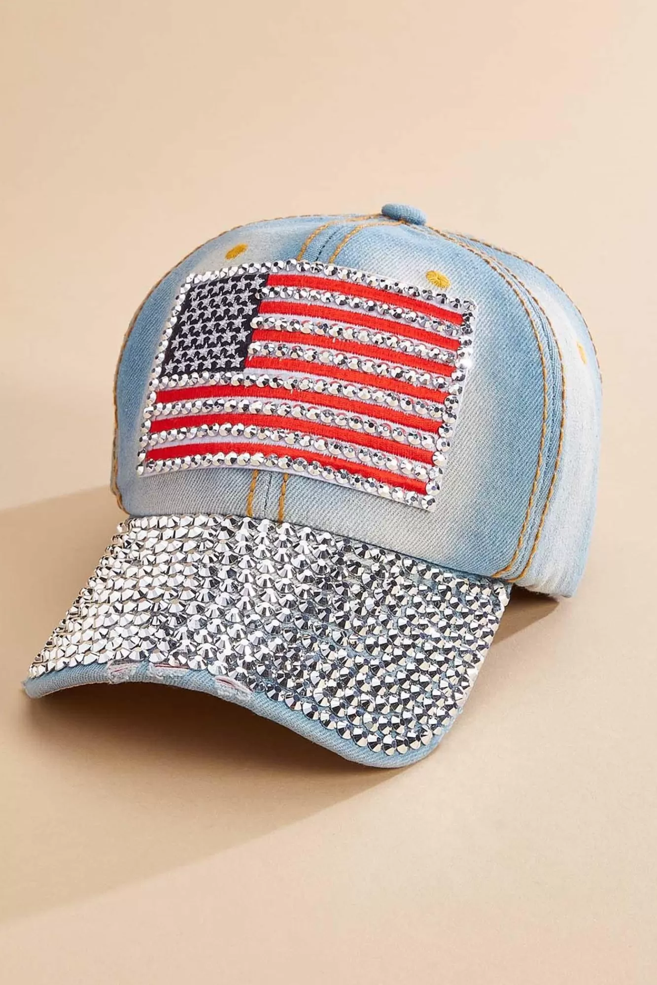 Women Versona Bling Flag Patch Denim Baseball Hat