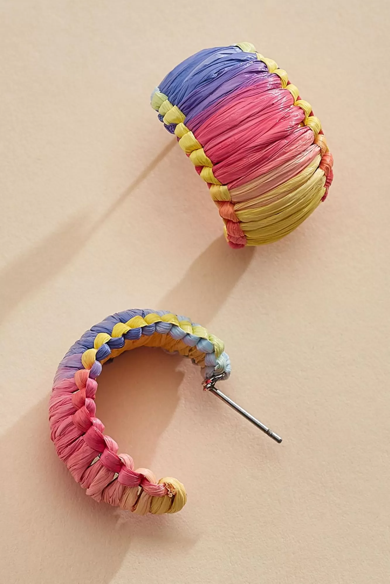 Women Versona Colorful Raffia Huggie Hoop Earrings